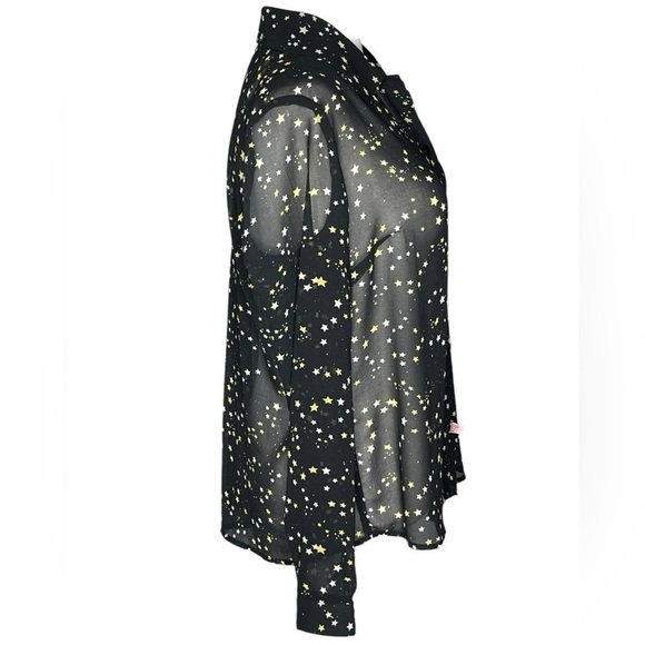 Cabi whimsical Sheer Button Down Blouse Black w Yellow & White Stars Size S - Picture 3 of 8